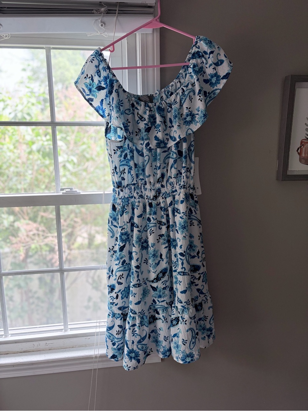 Berkley Jensen Blue & White Floral Off-Shoulder Dress
